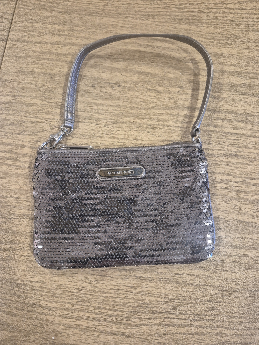 Michael Kors Silver Sequin Wristlet Clutch